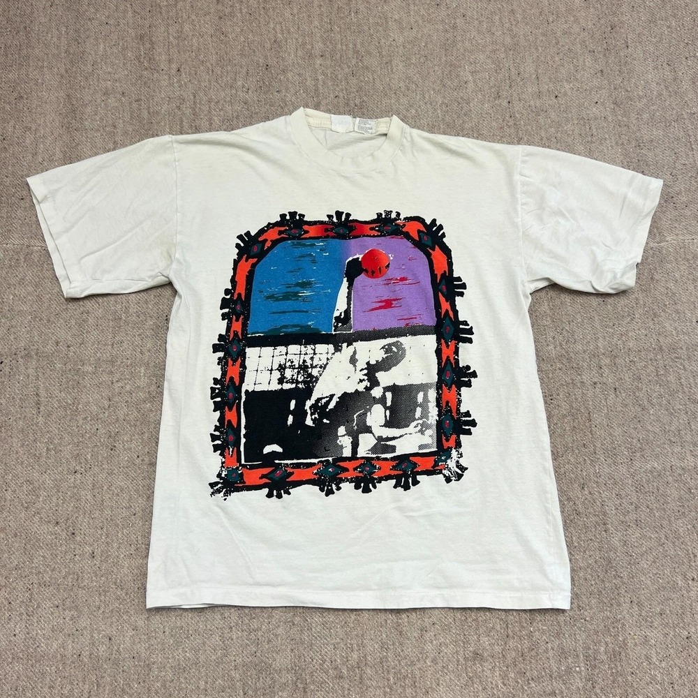 Vintage Volleyball Shirt Mens Medium White 1990s Art Abstract
